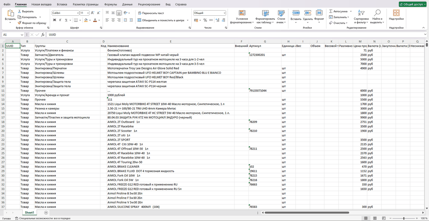 Типичный Excel-учёт остатков без системы учёта